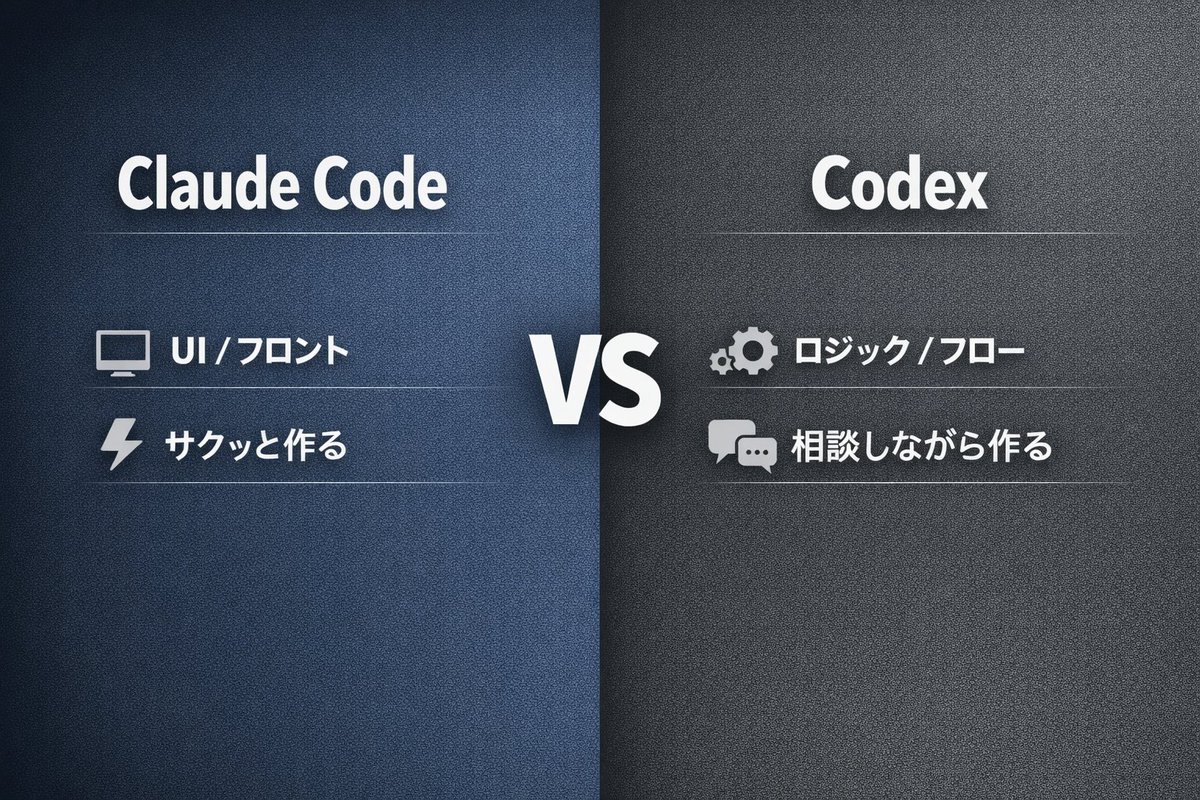 CodexとClaude Codeをどう使い分けるべきか、非エンジニアやAI初心者向けに解説します。

ネットでは両方使うべき、という意見を見かけます。これ自体は納得なんですが、コストもバカにならないため正直万人におすすめできる使い方ではないです。