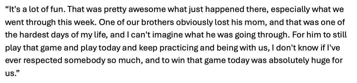 Isaac Traudt on today's comeback win, and on Josh Dix: "I don't know if I've ever respected somebody so much."

Full quote: