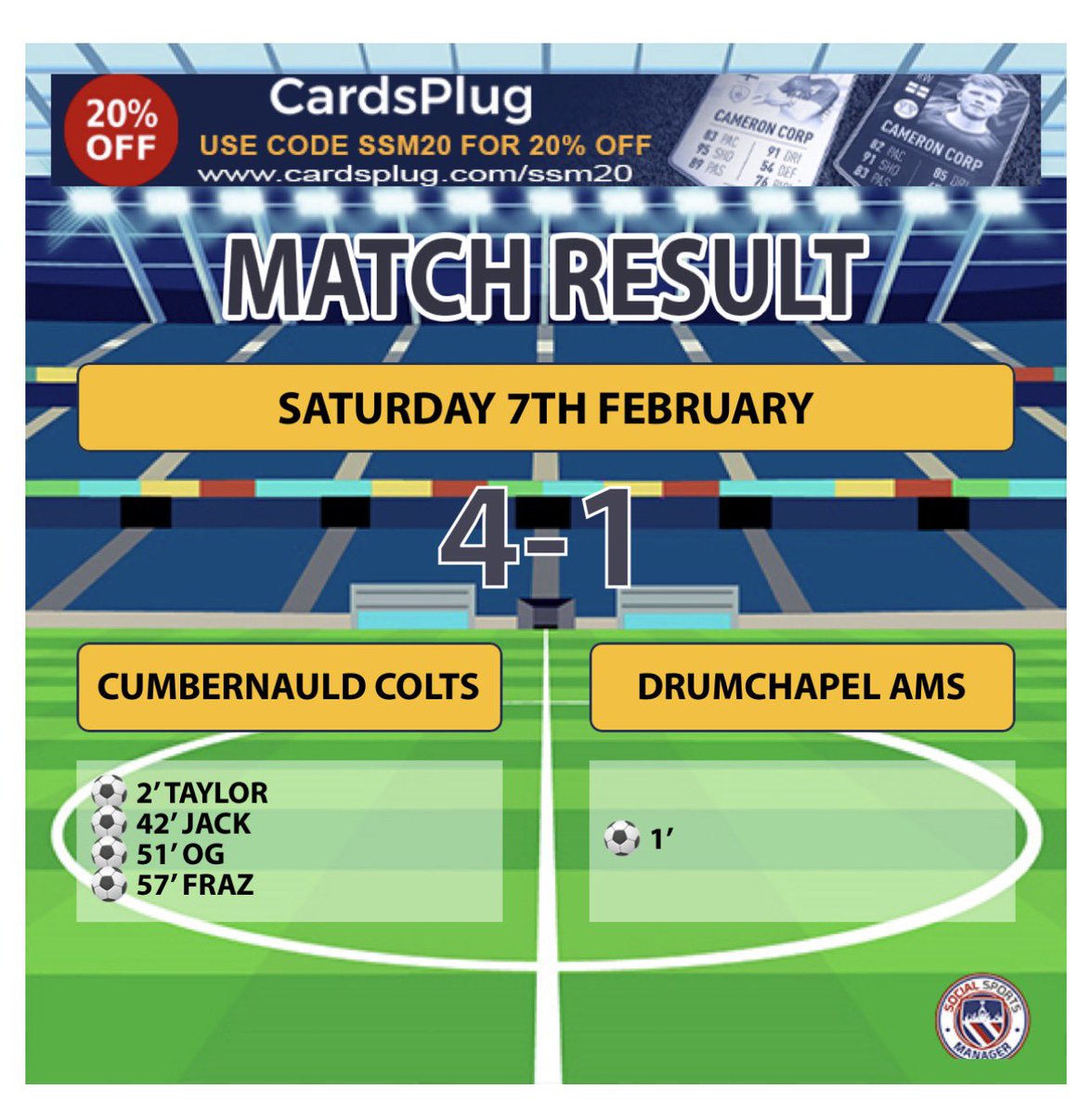 ColtsU19's tweet photo. The boys recovered quickly from a blistering start from Drumchapel to take control of the game and run out worthy winners. Special mention to Fraz for his Goal of the Season contender for our 4th ⚽️  🟡🔵🟡 #monthecolts https://t.co/5Mftus5q1j