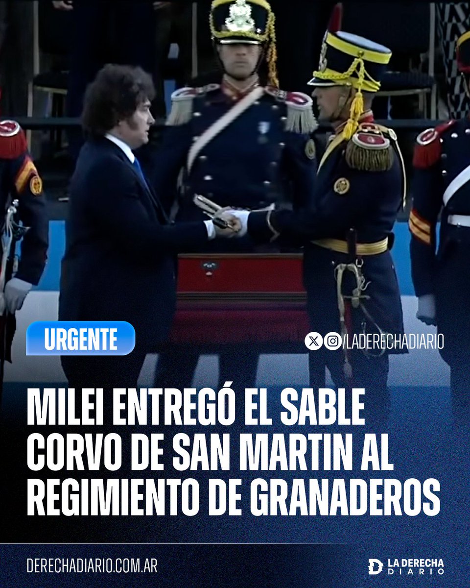 🚨 ¡HISTÓRICO! 🇦🇷 

👉🏻 Milei entregó el Sable Corvo del prócer General José de San Martín al Regimiento de Granaderos a Caballo 🔥

¿A favor de esta decisión?

1- SI ✅ 
2- NO ❌