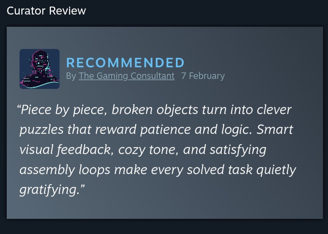 MomentousOne's tweet photo. We received an amazing review from "The Gaming Consultant" curator. It really makes my day.
#buildfromscratches #Steam #pcgaming #indiegames https://t.co/KtAOgWk5sJ