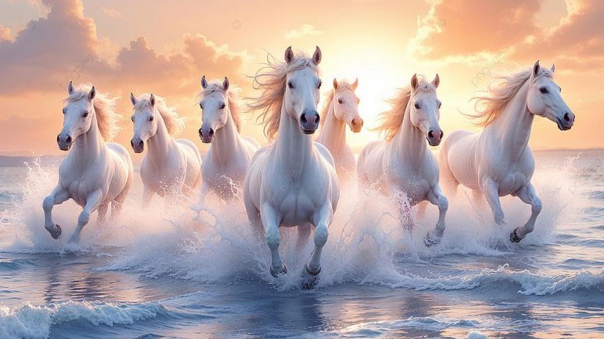 उस रात आसमान असामान्य रूप से शांत था।नींद और जागने के बीच उसने खुद को एक खुले मैदान में  खड़ा पाया। दूर से ज़मीन काँपने लगी।धीरे-धीरे सात सफ़ेद घोड़े दिखाई दिए—उनकी आँखों में डर नहीं, अनुभव था।उनकी चाल में जल्दबाज़ी नहीं, मगर रुकने का नाम भी नहीं।एक वृद्ध स्वर गूंजा,
“ये घोड़े