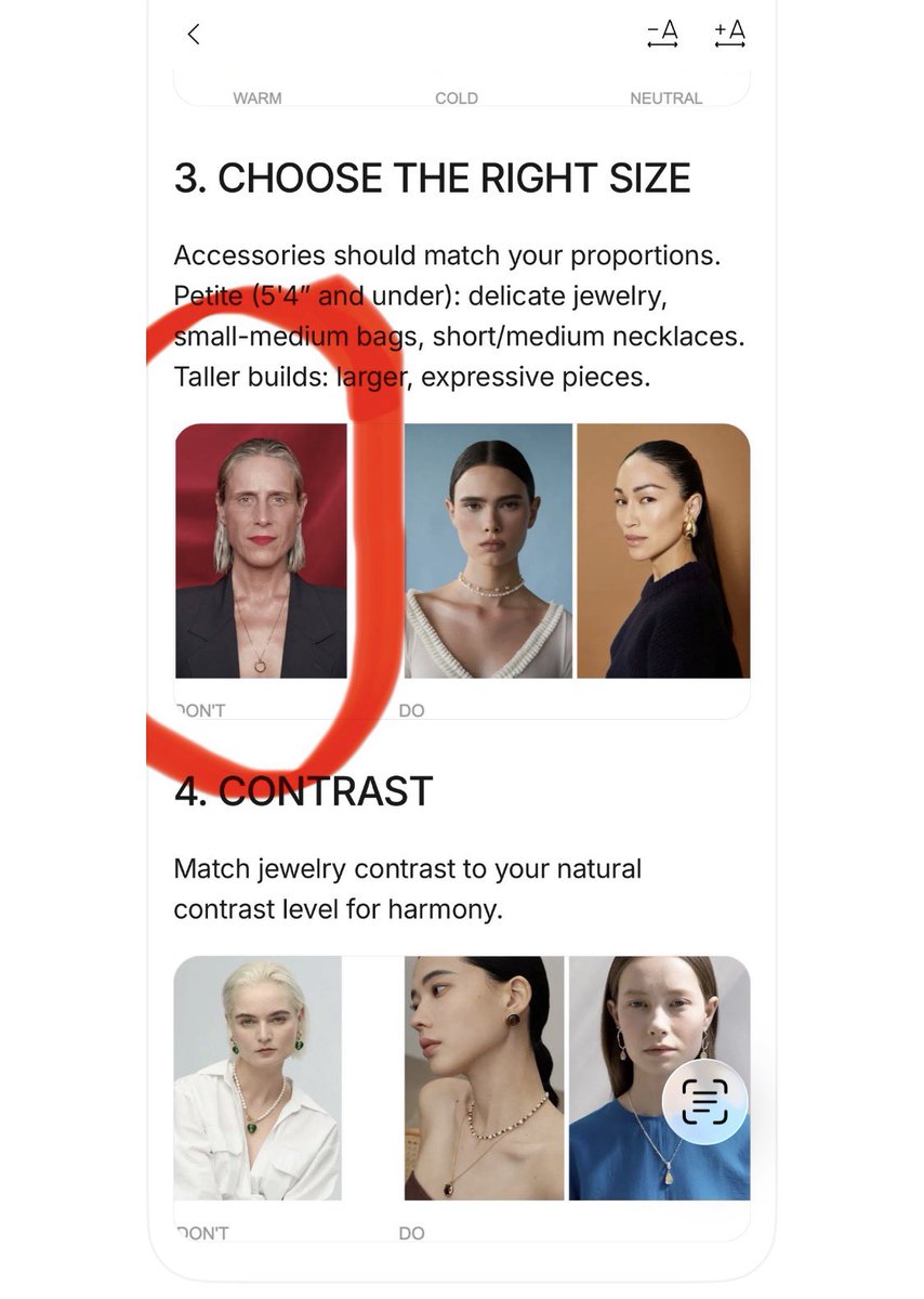 CuriousInkCo's tweet photo. Dressly telling petites to avoid big accessories... then illustrates the 'DON'T' with a tall man in a tiny necklace. Men aren't women, folks. Use actual short women for the bad example or this just becomes comedy gold. ๐ #FashionAppFail #PetiteProblems https://t.co/QH2945JYcy