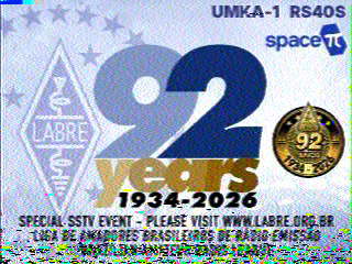 Jutahariadi's tweet photo. UMKA-1 over Bali, 2026-02-08, 02:26 UTC.
This image #SSTV is broadcast for celebrating the 92nd Anniversary of the Brazilian Amateur Radio League.
#RS40S #UMKA https://t.co/KCrK1RzvD3
