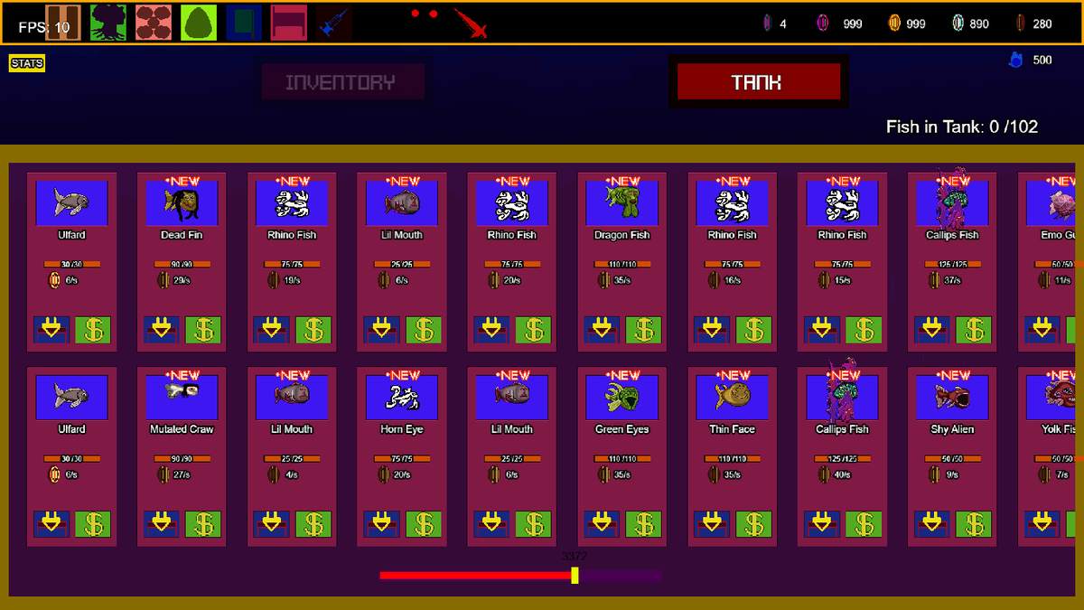 RealisticActs's tweet photo. Did some Gameplay Change and added a New Mechanic.  Now Fish can Die!. They Will have lifetime simply a Health Like in RPG Character, but it will decrease overtime, While its Producing its Coin untill its death. 
#gdevelop #gamedev #Incremental https://t.co/xAmtfJTgF8