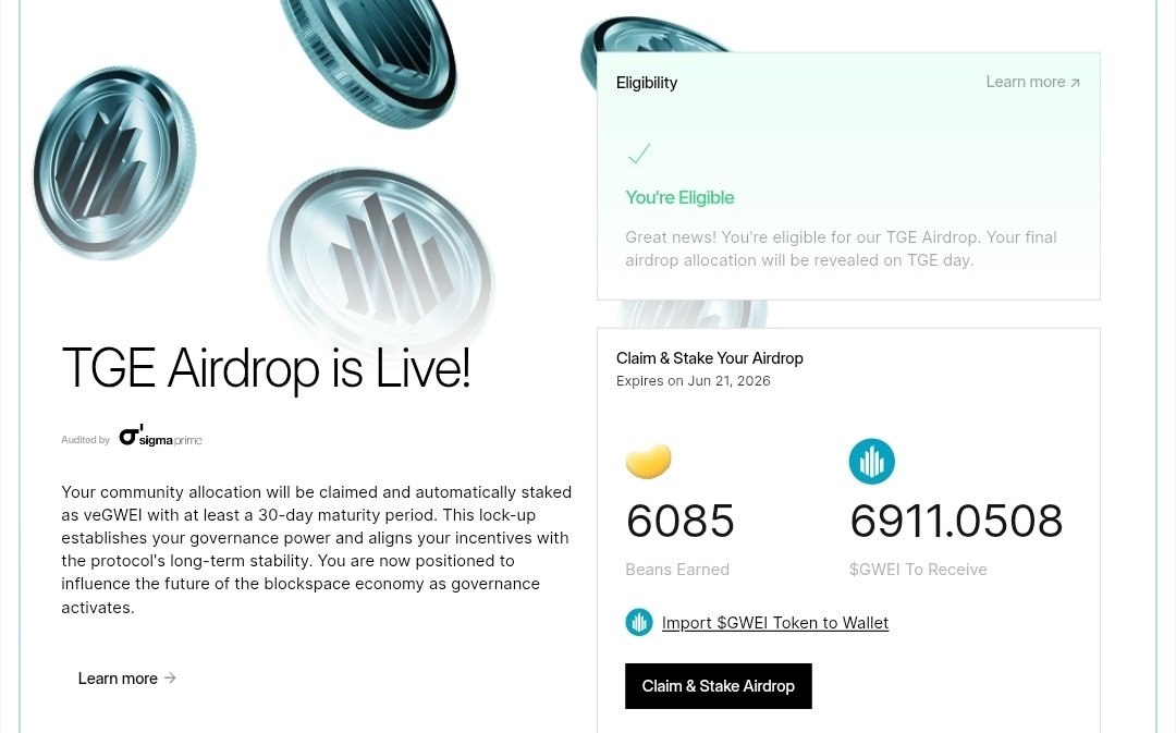 🚨 $GWEI AIRDROP IS LIVE 🚨

eth-gasfoundation.org/token

All that gas you burned on Ethereum? Finally getting some love.

Eligibility is based on your historical gas spend on the ETH mainnet. Your proof of pain is now your proof of rewards.

You qualify if you:
→ Meet the Gas ID