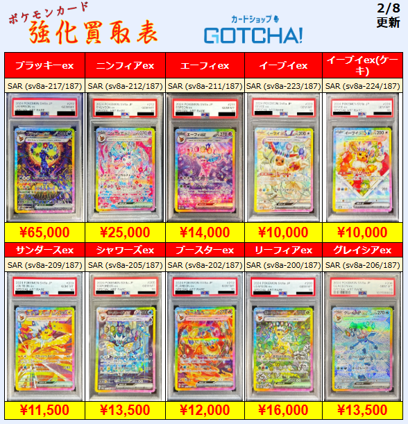 2/8更新 ⚡🔥【PSA強化買取表③】🔥⚡ 💥【PSA10】ブラッキーex SAR