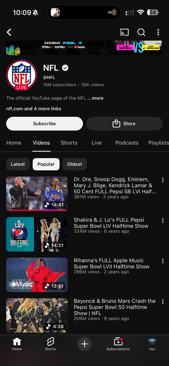 _jaikeerat's tweet photo. @ghettogospell_ @chartdata It is also the most viewed halftime show on the NFL yt channel. https://t.co/xM7Zb2xQly