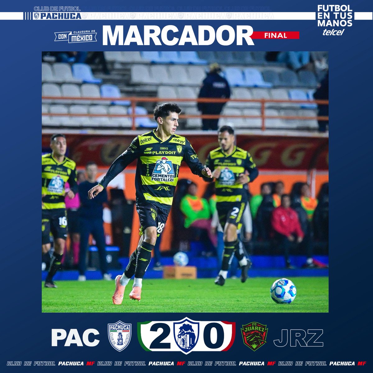 ⌚️ MF | 🌪️ PACHUCA 2-0 Juárez 🐎

¡FIN DEL PARTIDO! ¡TRIUNFO DEL CLUB DE FUTBOL PACHUCA!

Por: <a href="/Telcel/">Telcel</a> 

#PachucaBravos | #HazParo