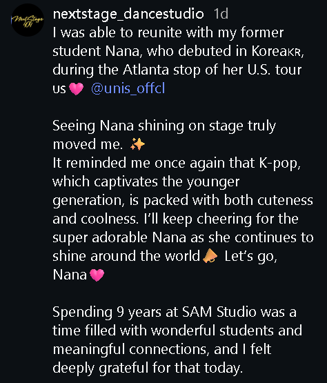 NANAtionPH's tweet image. 📹 [260207] INSTAGRAM

A heartwarming reunion — Nana met her former dance teacher during the US EverLast Tour stop in Atlanta.

#UNIS #NANA
#유니스 #나나
@UNIS_offcl 

© nextstage_dance (IG)
instagram.com/reel/DUa2xERDa…
