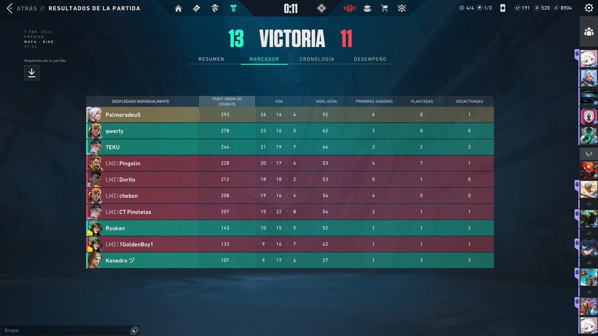 Primera partida de Premier, quede MVP porque soy durisimo (mentira fue la segunda, en la primera nos violaron)