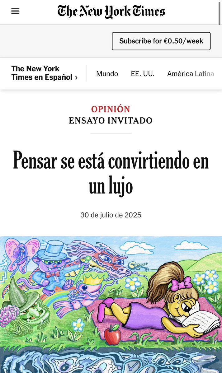 El auge de una cultura postalfabetizada —pantallas, vídeos cortos, textos fragmentados— no solo está erosionando la concentración y la lectura profunda. Está empezando a generar una nueva forma de desigualdad cognitiva. The New York Times
Como con la comida ultraprocesada, leer