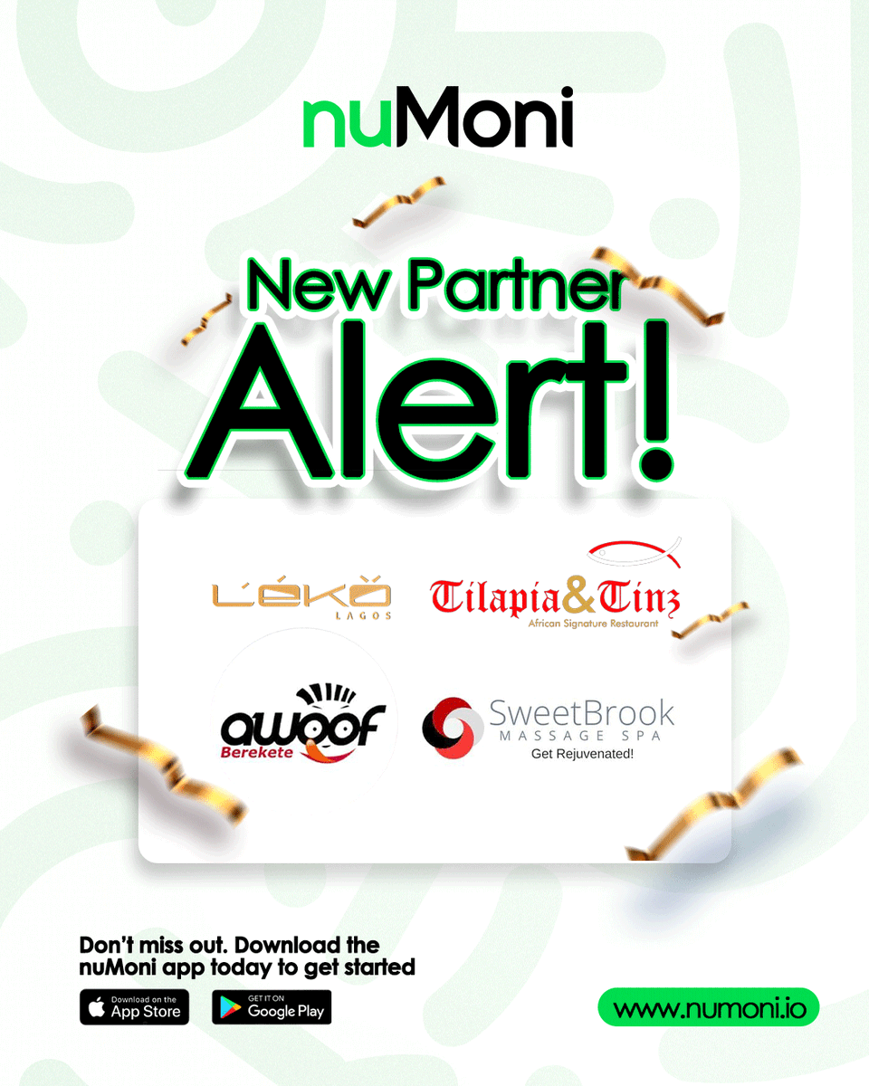 NumoniRM's tweet image. Welcome to the nuMoni family💚💚

We are excited to officially onboard leko_lagos, tilapia.tinz, Awoof Berekete, Sweetbrookmassagespa

The future of customer rewards just got better
 
#nuMoni #nuPartners #LoyaltyRewards #CustomerRewards #SupportLocalBusinesses #LagosBusinesses