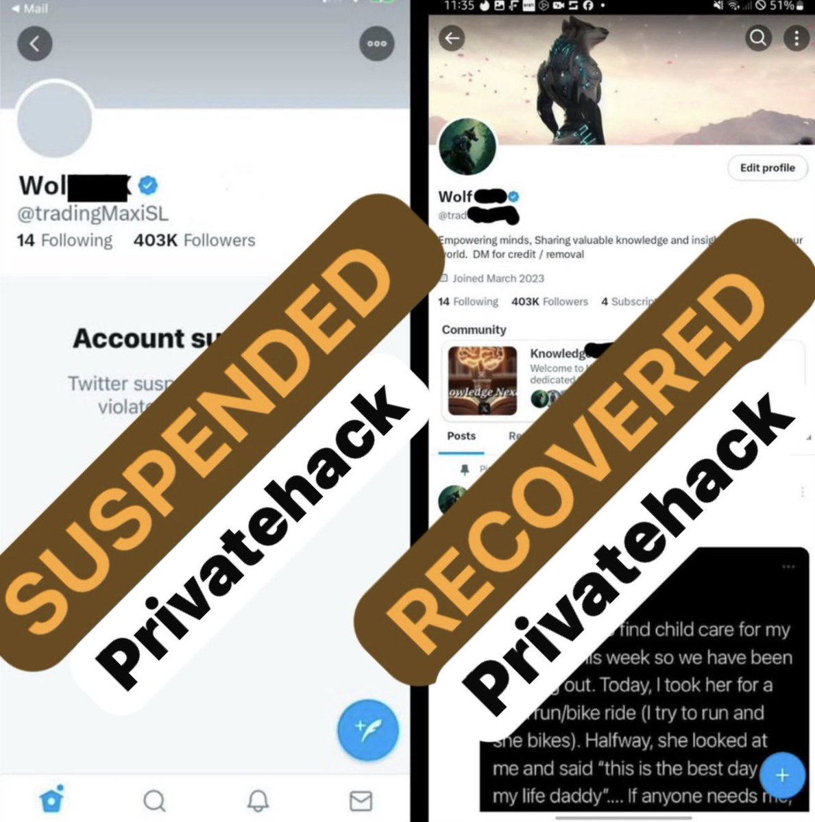 theprivatehack's tweet image. We proud support email recovery, restoration of Facebook, Instagram, Telegram, Snapchat, WhatsApp etc We proud services for all kinds of recovery, hack, banned,stolen crypto, deleted SOCIAL MEDIA. Contact us for any help
#CryptoScam 
#cheatinghusband 
#cheatingspouse 
#Hacked