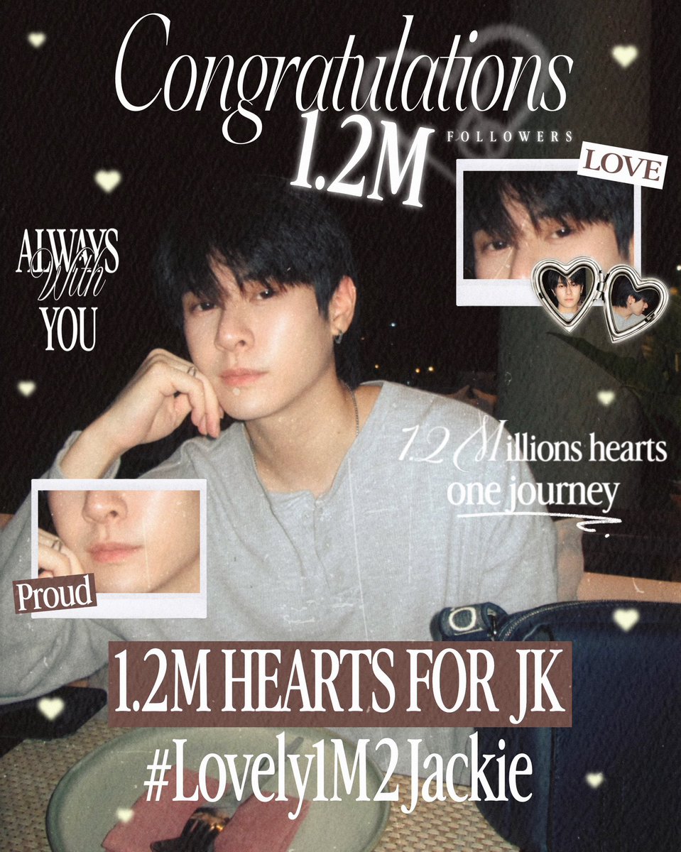 วันดีๆ แบบนี้ มาร่วมยินดีร่วมยินดีกับก้าวดีๆ 1.2M Follower บน Instagram ของแจ๊คกี้ รอต้อนรับความปังของปีนี้กันได้เลยยย สามารถร่วมแสดงความยินดีผ่าน # ด้านล่างได้เลยนะคะ 🐈🫶🏻

1.2M HEARTS FOR JK
#Lovely1M2Jackie
#JackieJackrin