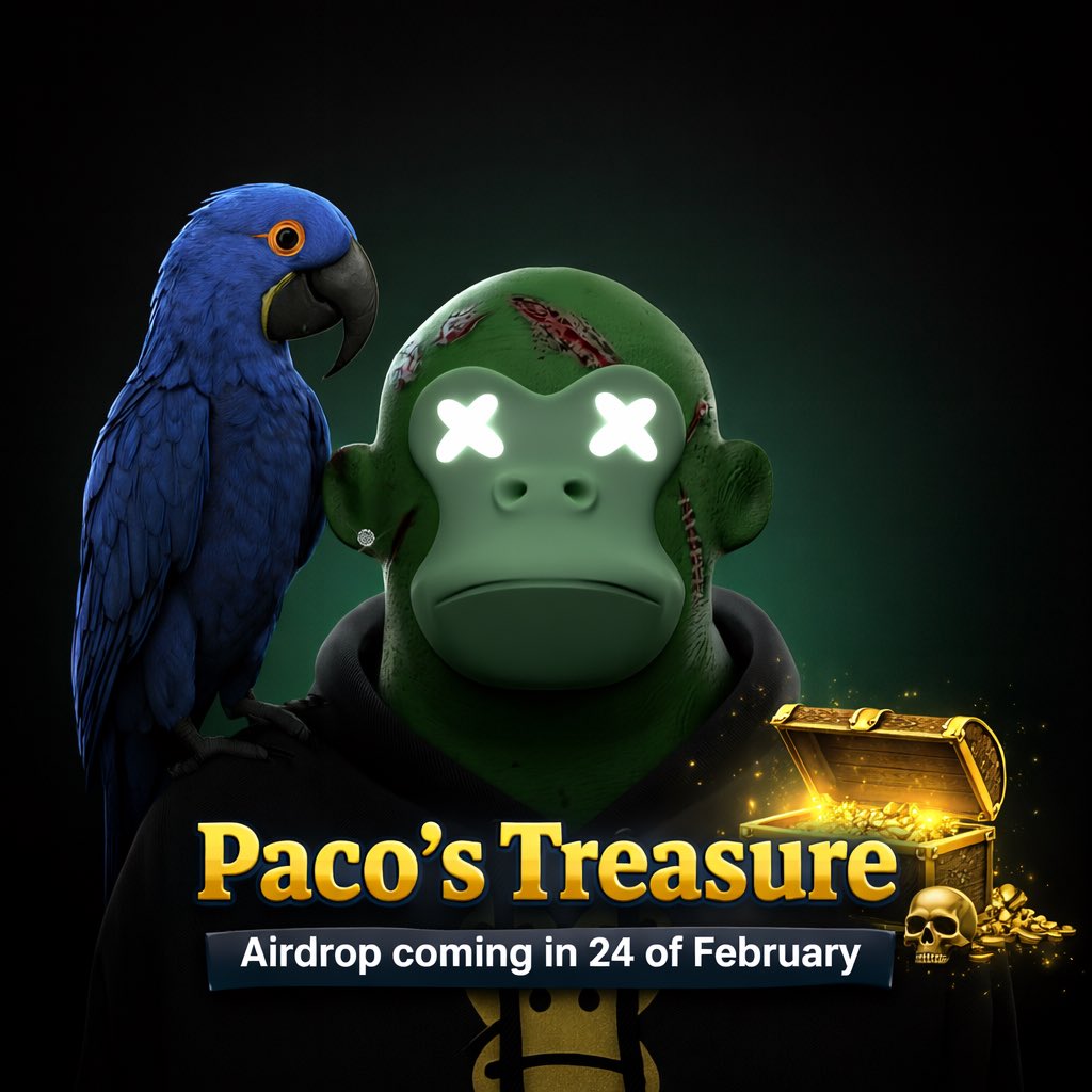 GM Tribe 🤙🏻
Paco’s Treasure is almost here 🏴‍☠️💰
The chest opens on February 24. 📆

🪂 Airdrop incoming
👀 Stay sharp. Don’t miss it.