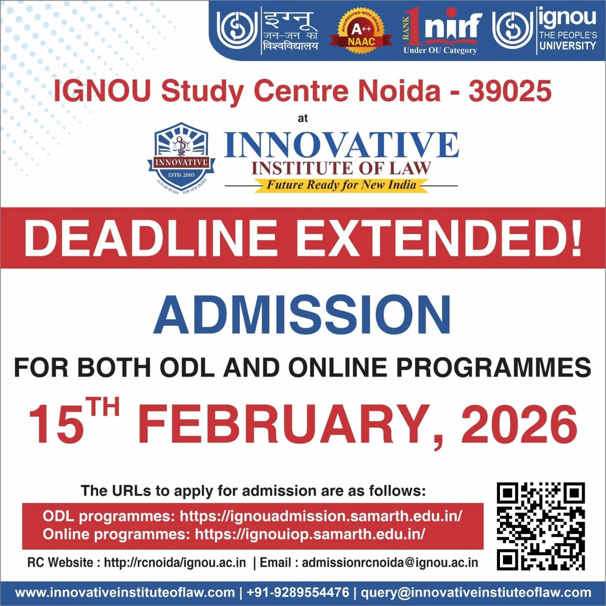 innovativeinst5's tweet image. Looking to upgrade your legal expertise?
Enroll in IGNOU-certified courses at Innovative Institute of Law and gain industry-relevant skills with flexible learning.
Deadline Extended: 15th February 2026

#InnovativeGroupOfColleges #IGNOU #lawcourse #LawCollege #LLB