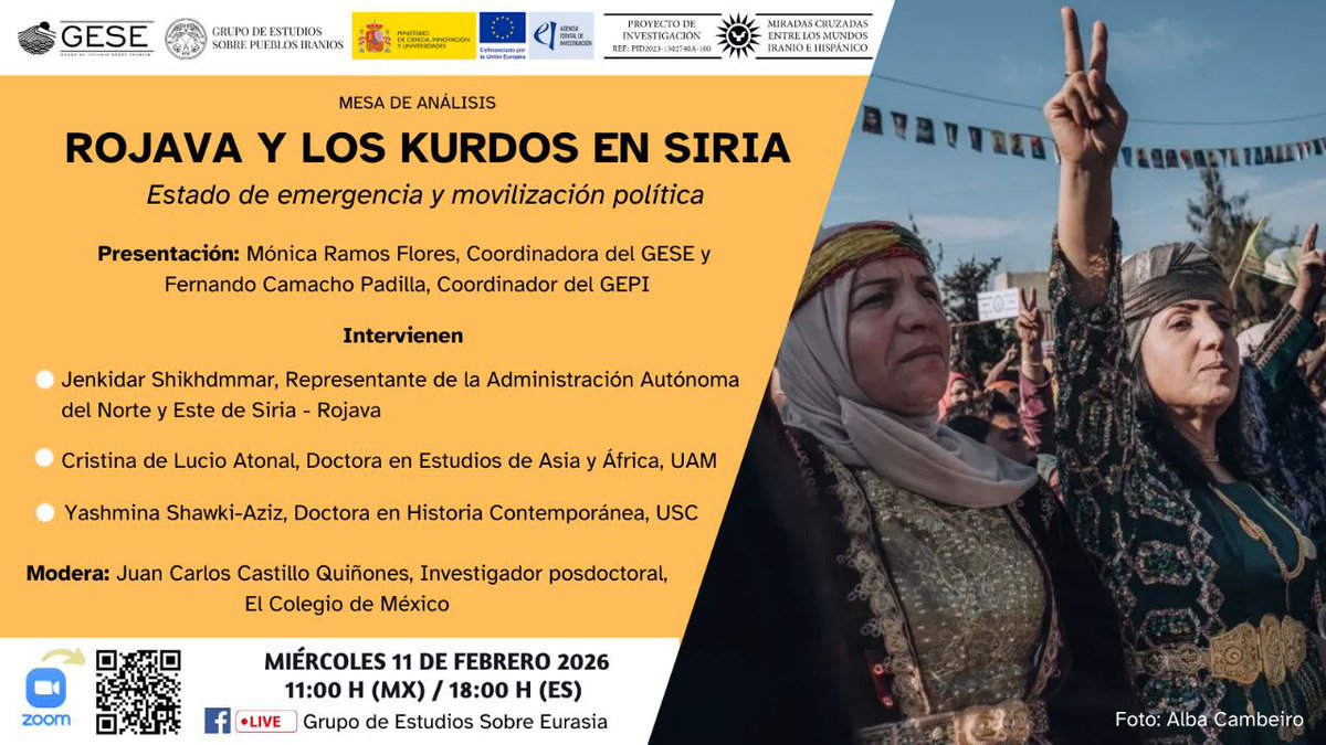 "Rojava y los kurdos en Siria. Estado de emergencia y movilización política".
Reflexión en torno a las tensiones y desafíos que enfrenta el pueblo kurdo y su proyecto de autonomía en un contexto de reconfiguración política nacional.
Más información: uam.es/fyl/facultad/d…