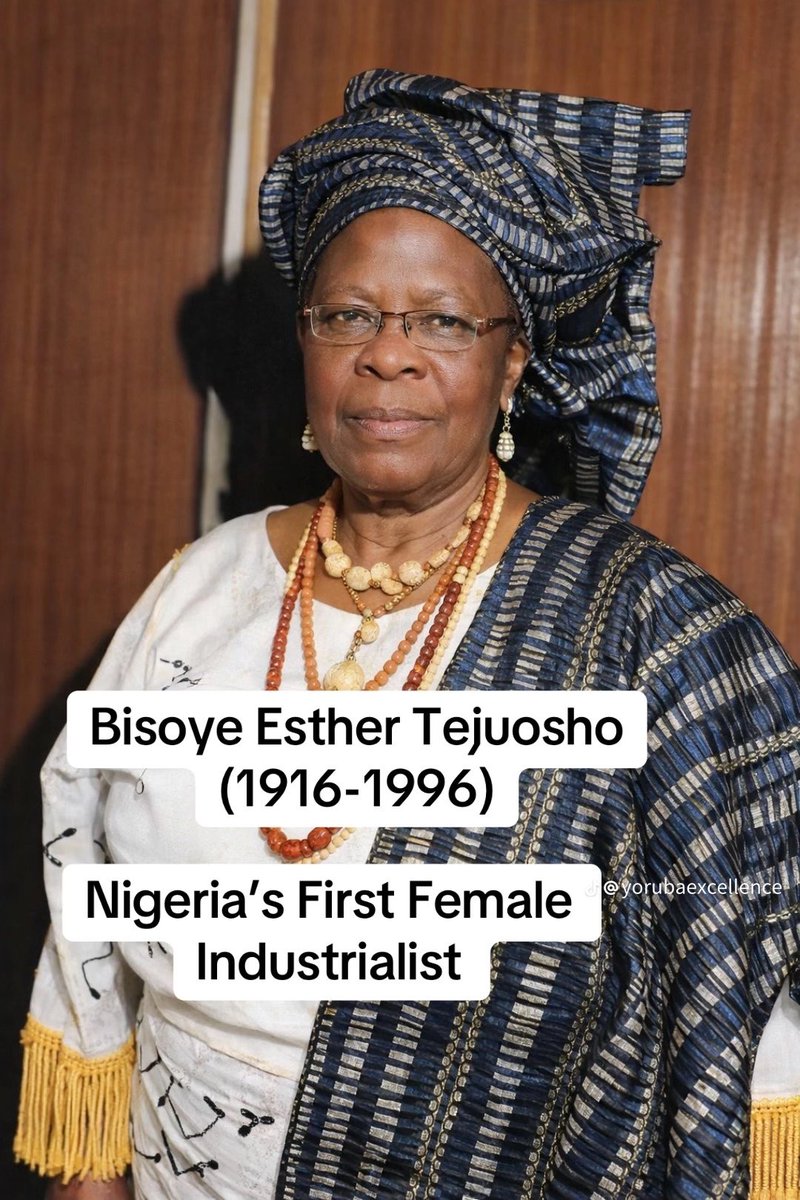 mariolexxx's tweet image. Bisoye Esther Tejuosho
(1916-1996)

Nigeria's First Female Industrialist

She was a Yoruba business woman from Abeokuta. She was born into the family of an Egba farmer who was also a chief in Abeokuta. She herself held the chieftaincy of the lyalode, a fact which made her very…