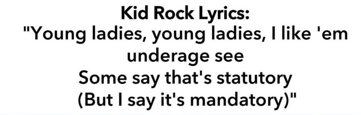 AdamosZenia's tweet photo. @Camac61 @TrumpGirlLove Can you prove that bad bunny has done anything pedo related? 

I sure as fuck can prove kid rock is the pedo https://t.co/hrKXiefP2T