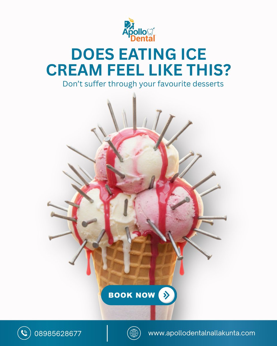 apollodentalhyd's tweet image. Ice cream causing sharp tooth pain? 🧊🦷
That’s a sign of tooth sensitivity don’t ignore it.
A proper dental checkup can bring lasting relief.

📞 08985628677 
🌐 apollodentalnallakunta.com

📍 Apollo Dental Nallakunta

#TeethSensitivity #DentistInNallakunta #DentalCare