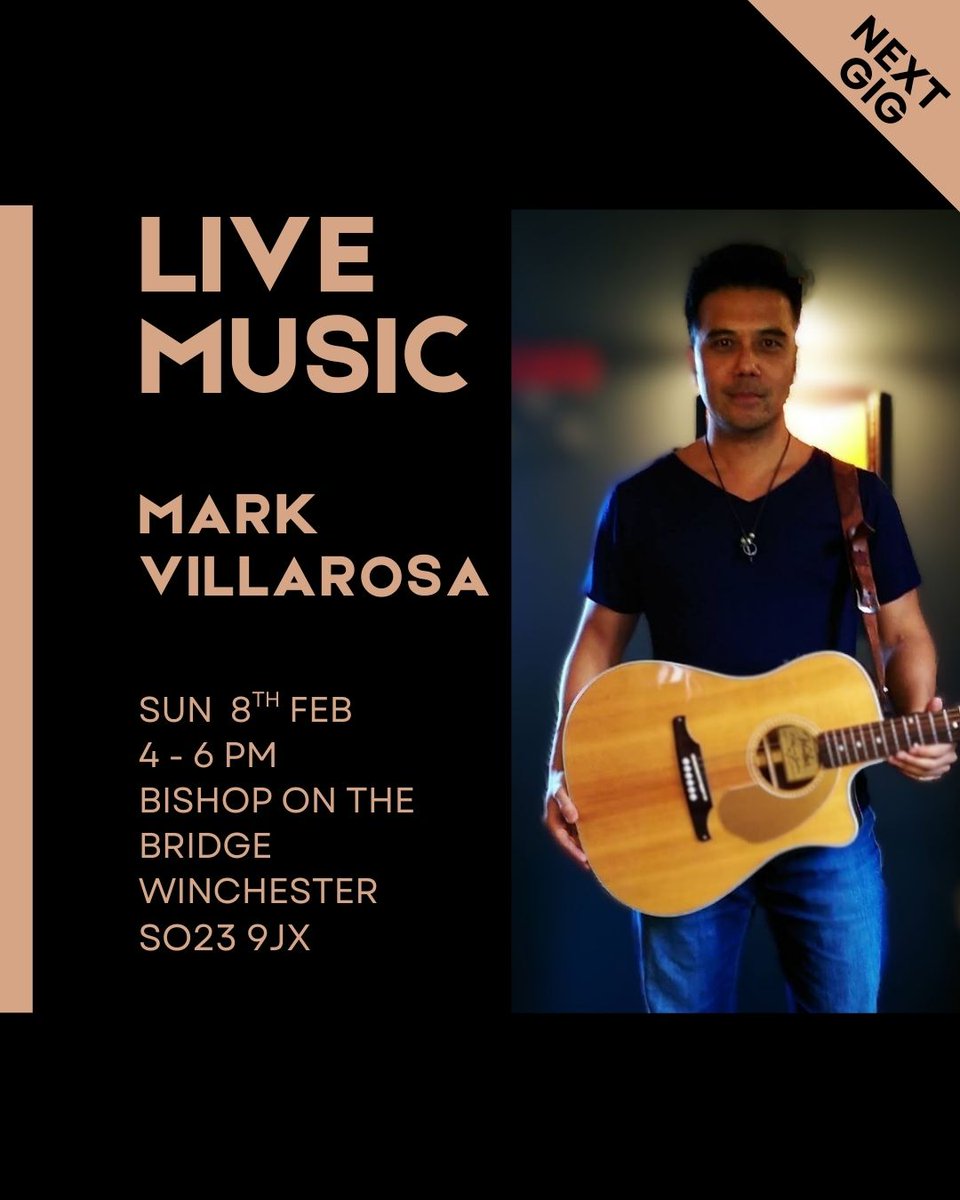 MarkVillarosa's tweet photo. Looking forward to another chilled Sunday acoustic session @ The Bishop on The Bridge in the beautiful city of Winchester.

#singersongwriterlife 
#winchesterlivemusic https://t.co/3pnAbHVSri