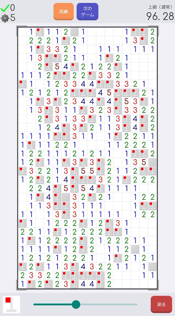 #今日の戦績
上級（通常）: 96.28
運ゲー排除マインスイーパ #UnambiSweeper dnek.net/ja/unambi