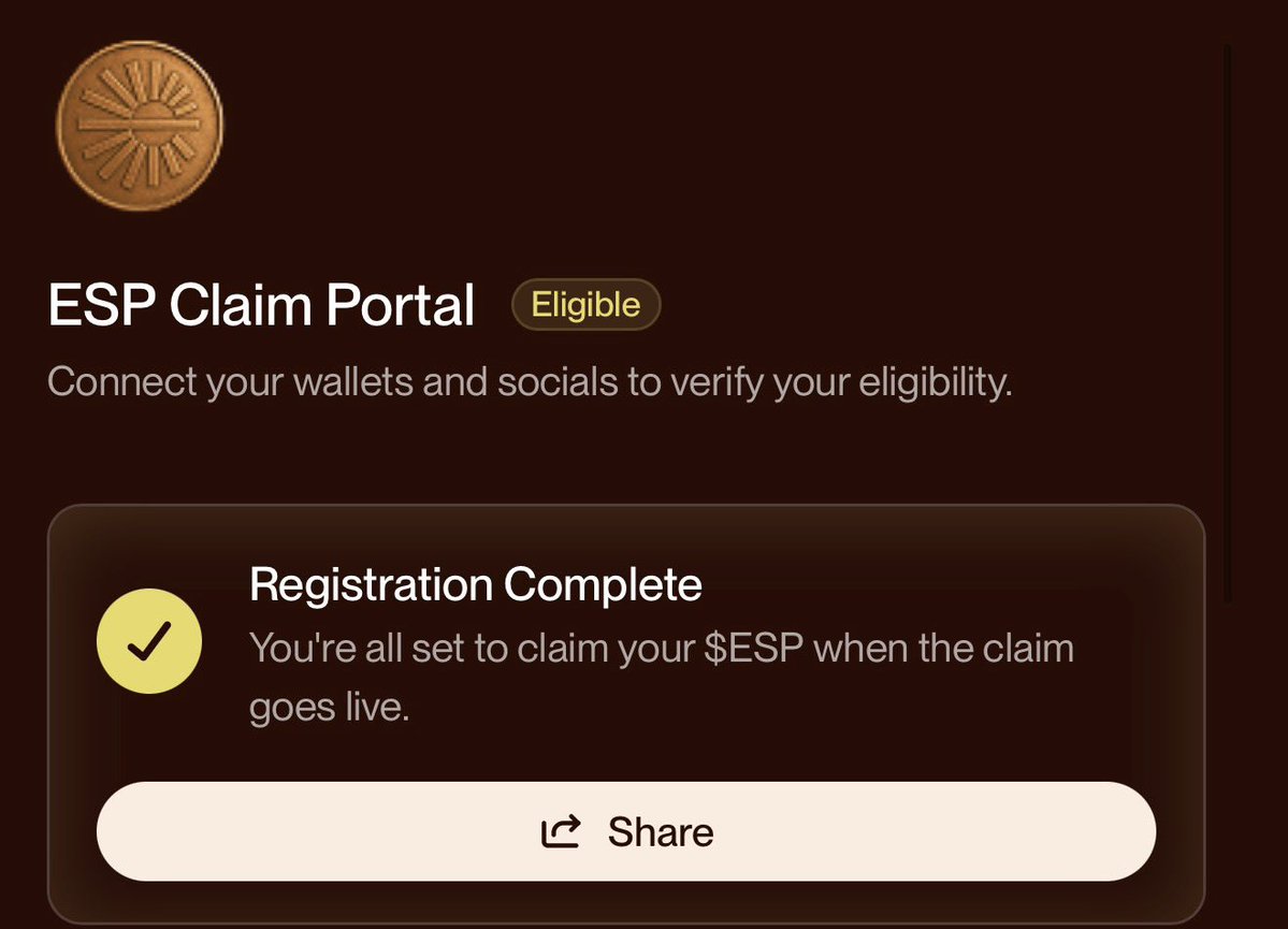mr_cbillionaire's tweet image. Espresso Airdrop Registration closing tomorrow  (Feb 9) at 12:00AM UTC

check your eligibility and register » claim.espresso.foundation

10% of $ESP will be unlocked at TGE
