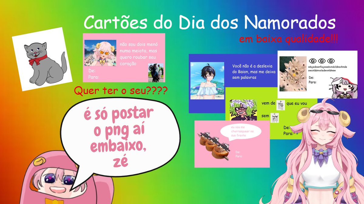 ALÔ ALÔ COMUNIDADE #vtuberbr 

No dia 12/02 estarei em live na roxinha fazendo cartões de Dia dos Namorados (em baixa qualidade) para os vtubers que mandarem o PNG abaixo👇

Like + RT pra ajudar a ovelha!!!

#vtuber