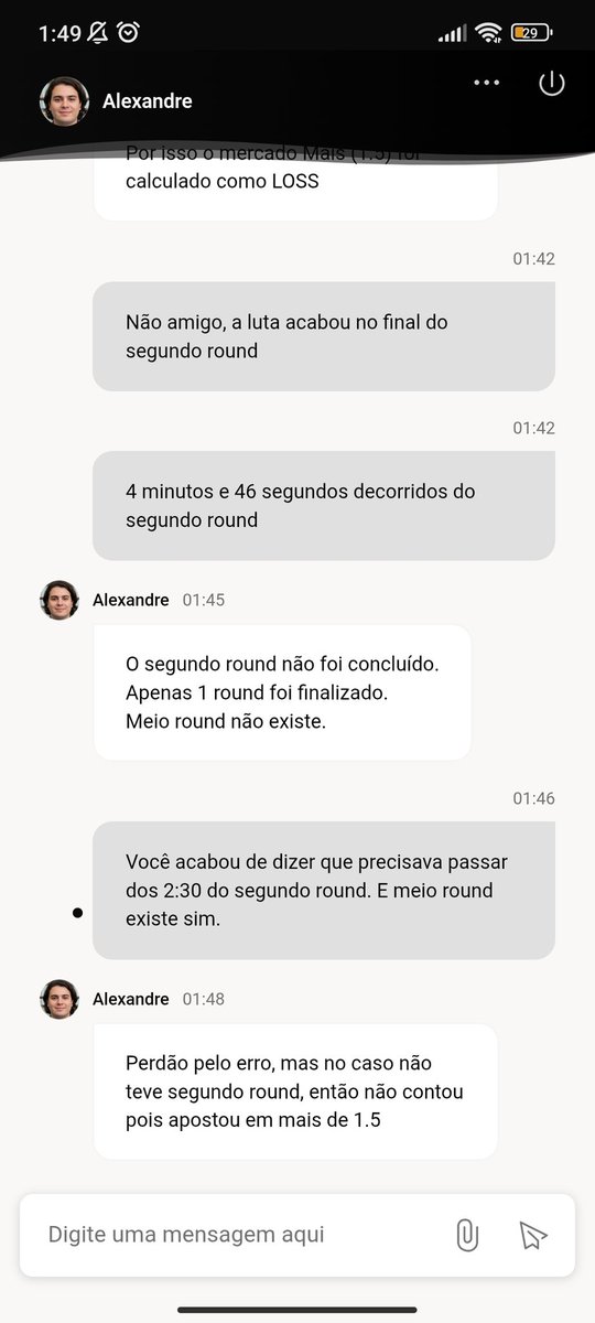 Ivansobar's tweet photo. Me ajuda @BetBoomBrasil @FalleNCS 
A aposta de +1.5 rounds significa que deve passar dos 2:30 minutos do segundo round, a luta encerrou nos 4:46 minutos do segundo round, me deram red e o suporte não está colaborando. https://t.co/0ax124bNG5