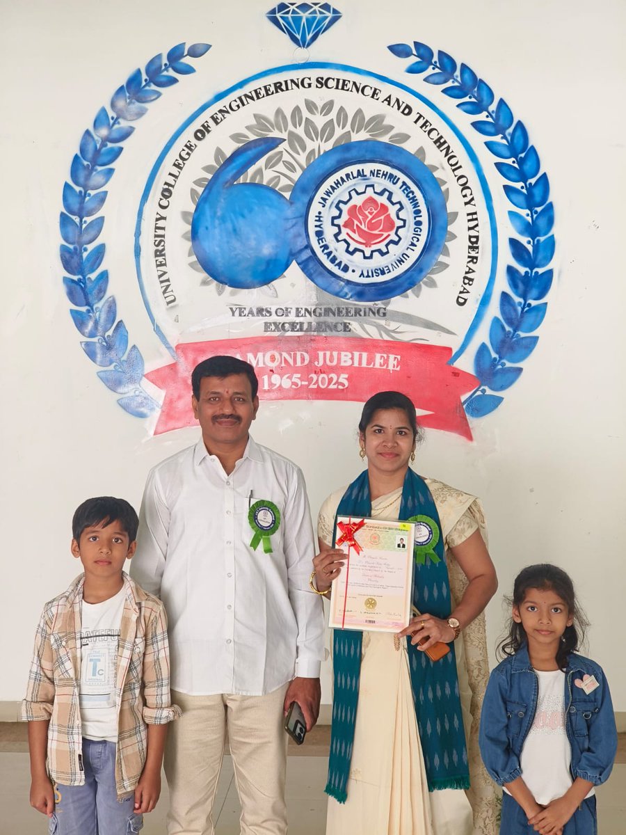 Shadagonda's tweet photo. A proud moment for our family ❤️ My wife received her PhD Award at the 14th Convocation of JNTUH, presented by the Hon'ble Vice Chancellor Prof. TKK Reddy  🎓✨ 
Congratulations Dr-Karuna Reddy 💐💐 https://t.co/WKCnIX1Noz