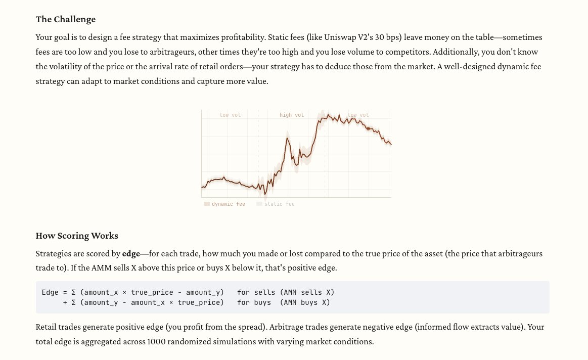 AzFlin's tweet image. oh man this is big brain as fuck

basically you must design a DEX fee system that maximizes your fees

not a trivial problem, because if you set fees too low then arbitrageurs will take advantage of you. if you set fees too high, you'll lose on volume vs other DEXs