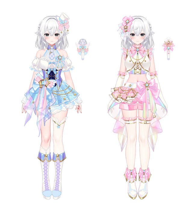 Idol theme design sketches for Prism Customizable Vtuber Model's third major update!✨  Loving all the sparkly and iridescent materials so far! 