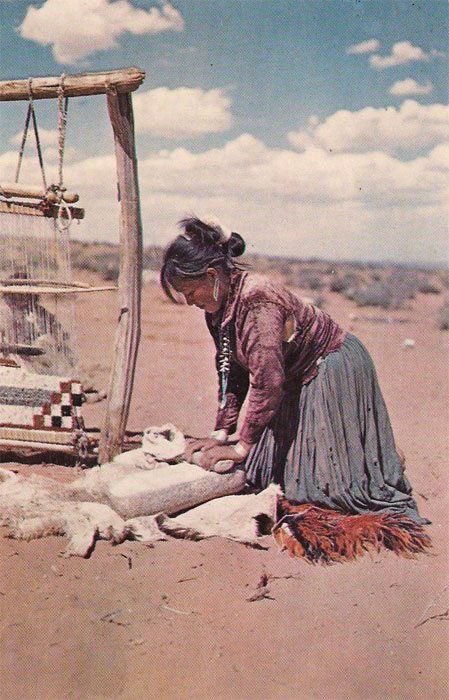Diné (navajo) woman grinding corn on a metate. 

This tool’s origin is Mesoamerican and spread to other regions.
