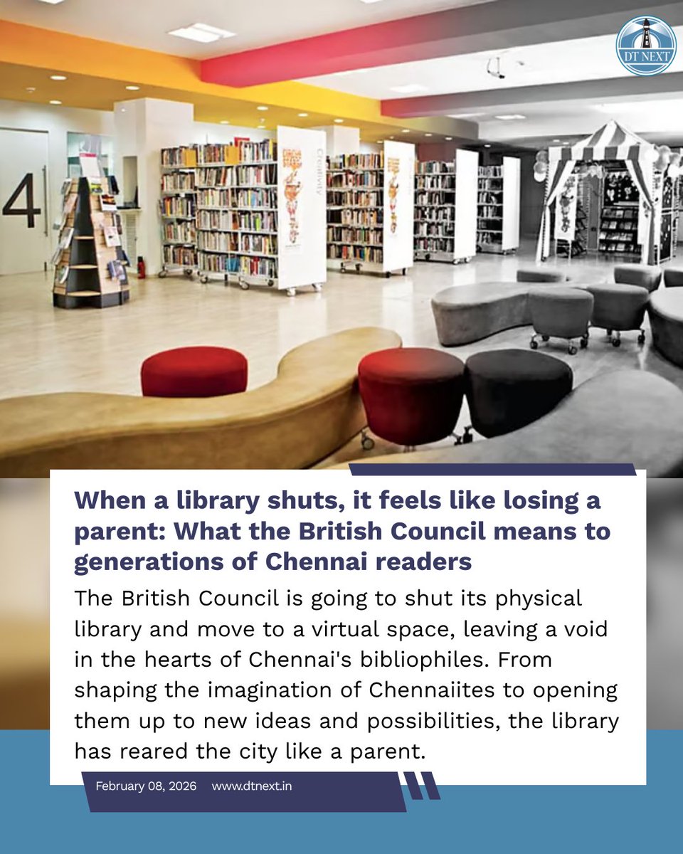 dt_next's tweet photo. The British Council is going to shut its physical library and move to a virtual space, leaving a void in the hearts of Chennai's bibliophiles. From shaping the imagination of the city to opening it up to new possibilities, the library has reared it like a parent.
🖊️ @manasar_here https://t.co/Jms5UjZQZ3
