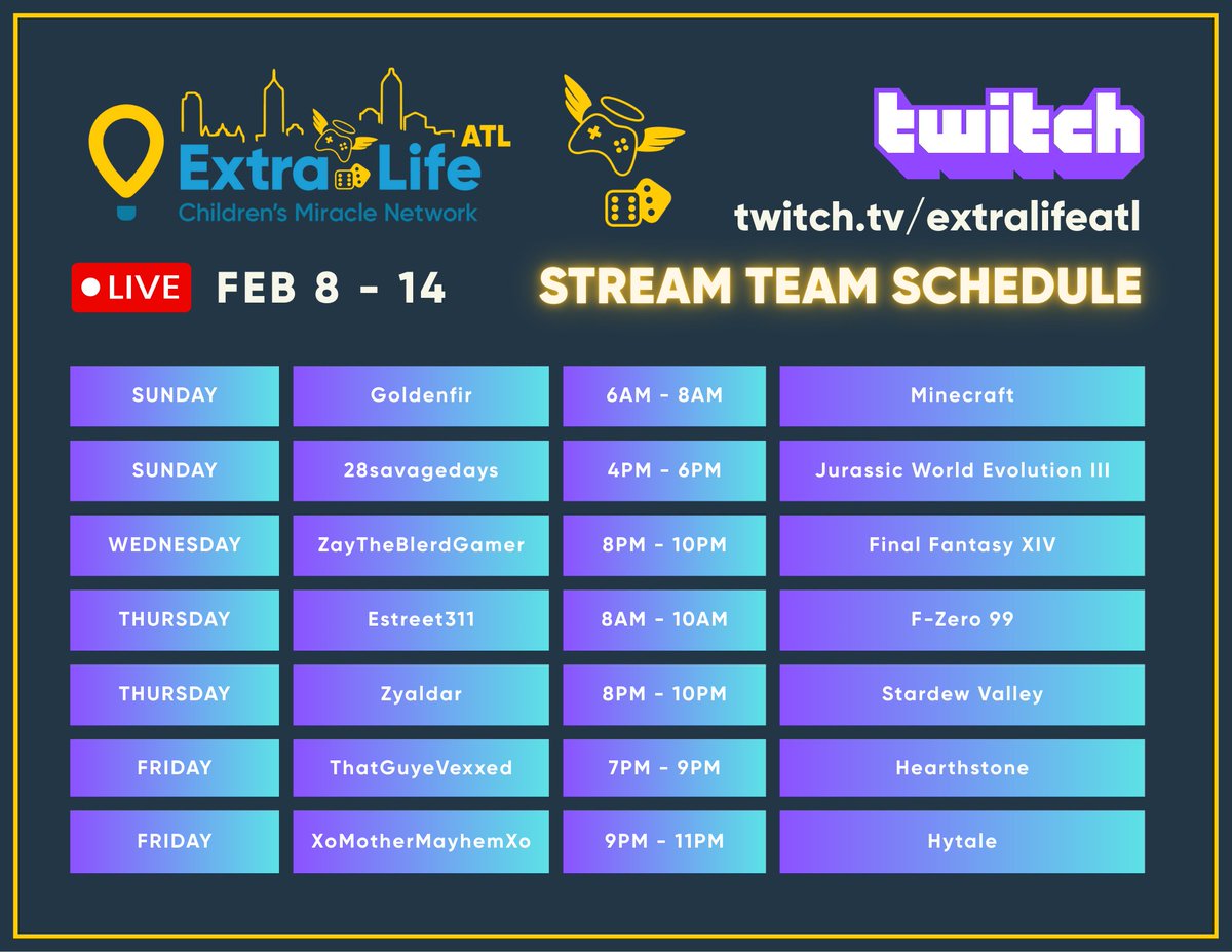 Cozy streams are rolling all week and next week we’re announcing a new inclusive gaming event 
Follow along as we continue organizing and growing the #GamingForGood movement.
#ExtraLife #CharityGaming #TwitchStreamers #InclusiveGaming #ExtraLifeATL