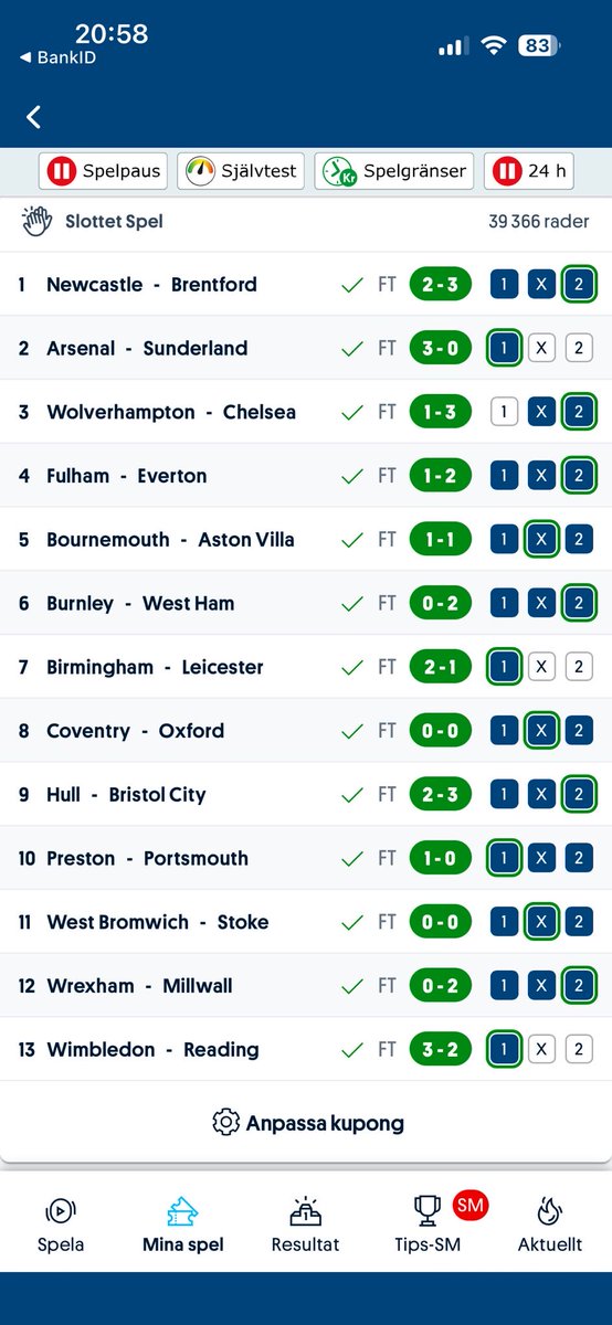 Det blev hysteriskt formstarka Slottets Mega med 498.220 kr (24.911 kr/andelen) inspelat som hittade 13 rätt på stryket igår. Jobbet igång med dagens glödheta ET jackpot 🔥🔥