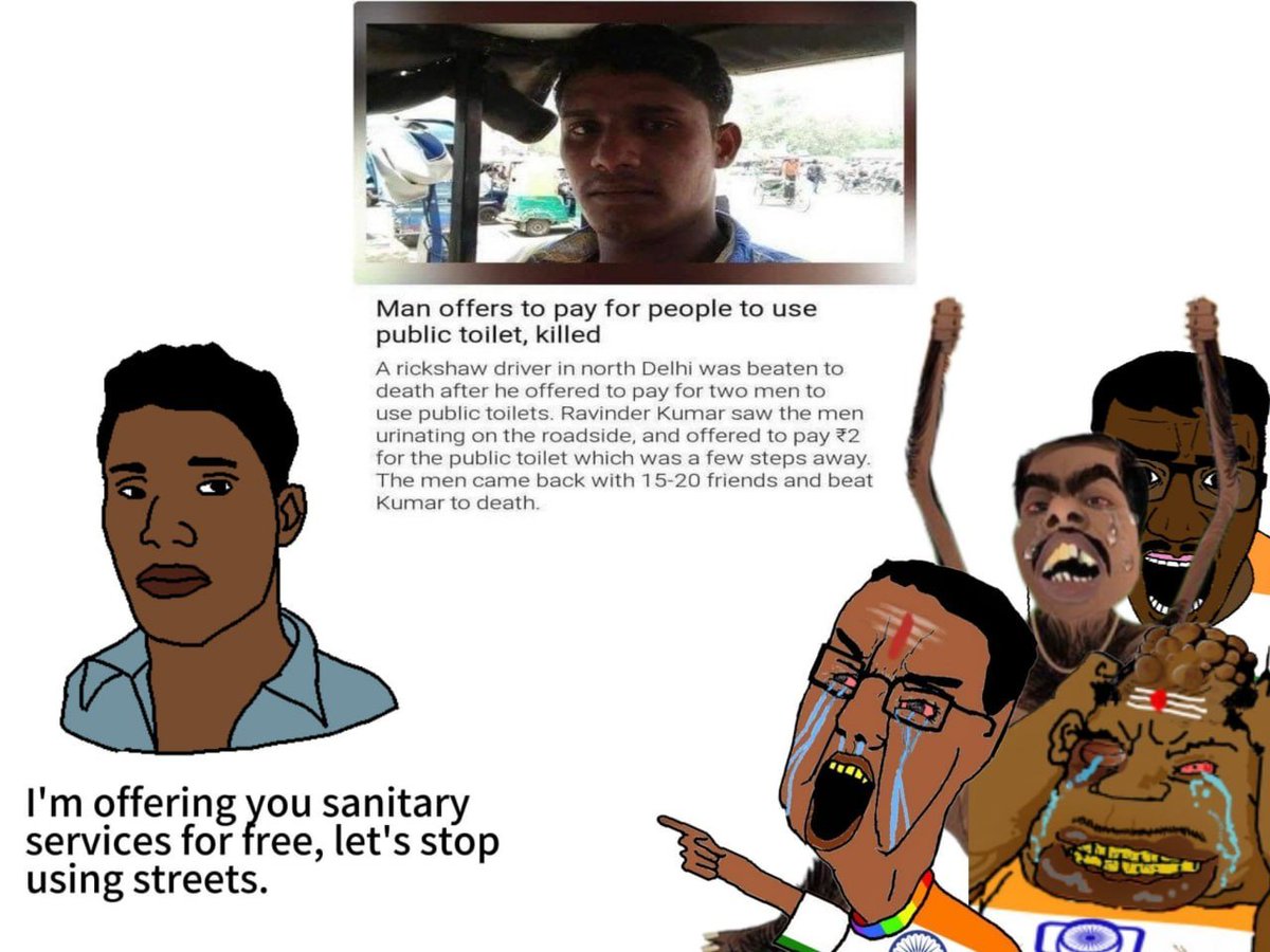 Say his name: Ravinder Kumar 
He offered to pay for two men urinating in the streets to use public toilets and was beaten to death as a result.
Not all heroes wear capes.
You are not forgotten. 
timesofindia.indiatimes.com/city/delhi/man…