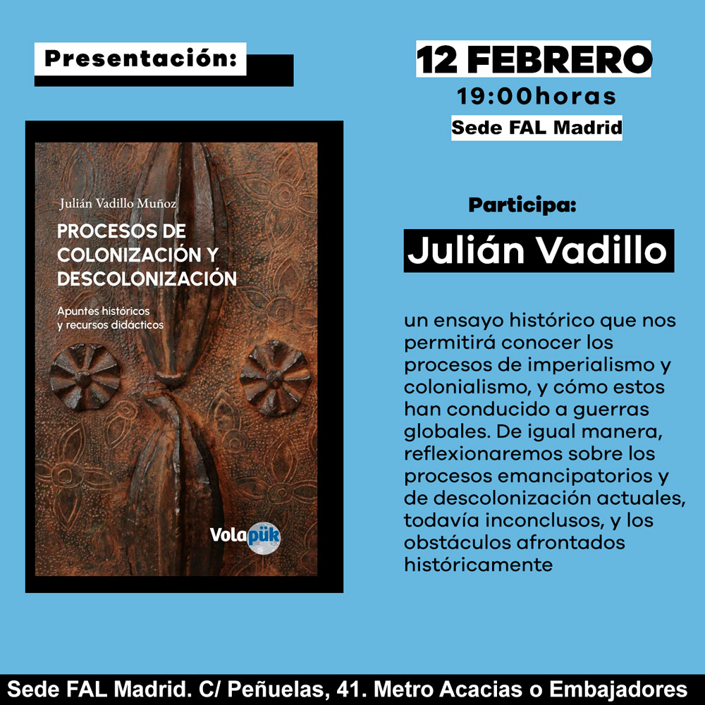📙 Presentación de "Procesos de colonización y descolonización"
🎤 Por Julián Vadillo Muñoz
🏦Fundación Anselmo Lorenzo (Madrid)
📆 Jueves 12 de febrero de 2026
⏰ 19 horas

volapukediciones.blogspot.com/2026/02/presen…