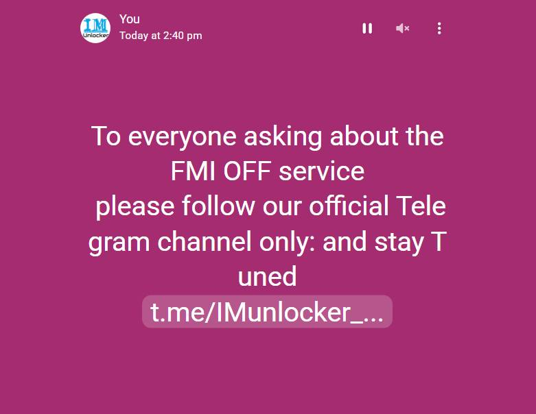IMunlockercom's tweet photo. To everyone asking about the FMI OFF service, please follow our official Telegram channel only: and stay Tuned
https://t.co/fZ5ftFJrQF https://t.co/0ApN6a45rs