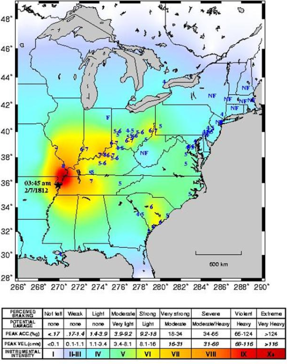 AlMaXx8017's tweet image. 🏚#OTD | 07.02.1812 ⧗~03:45⧗UT-6
❝/🇺🇸/1811-12 #NewMadrid #EQ sequence, #EEUU

La sobrecarga de estrés de la falla Reelfot atribuida a la serie de grandes terremotos en la región hace desbloquear una potente ruptura. Mw=7.5. MMI Máx=X. Tsunami fluivial en el río Mississippi.