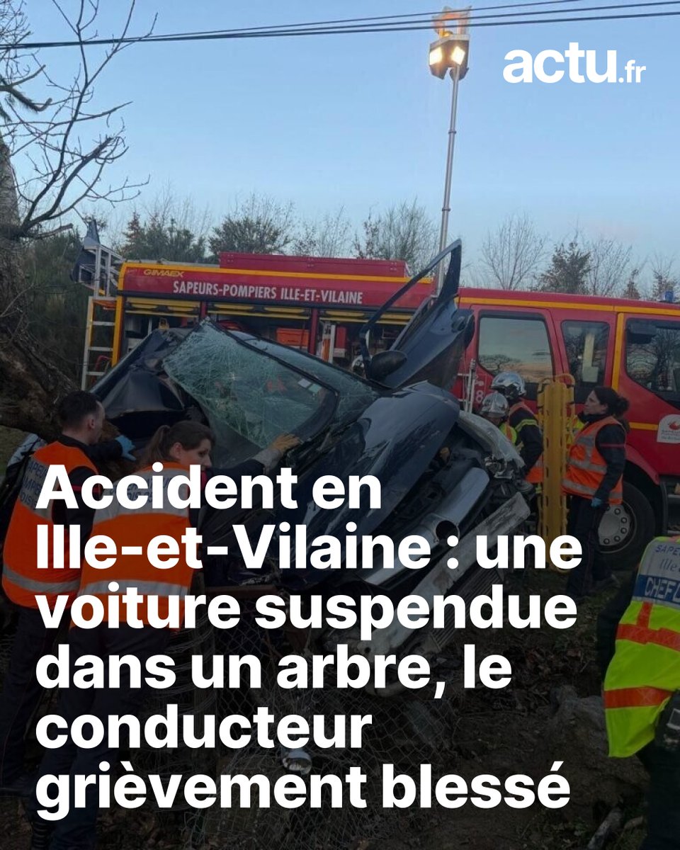 Accident en Ille-et-Vilaine : une voiture suspendue dans un arbre, le conducteur grièvement blessé
➡️ l.actu.fr/Zk79