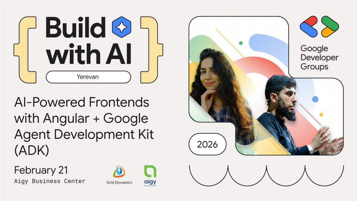 Build with AI - 
with Armen Vardanyan and Inesa Toroyan
– Aigy Business Center
<a href="/gdgyerevan/">GDG Yerevan</a> 
See more and register (free): meetup.com/gdgyerevan/eve…