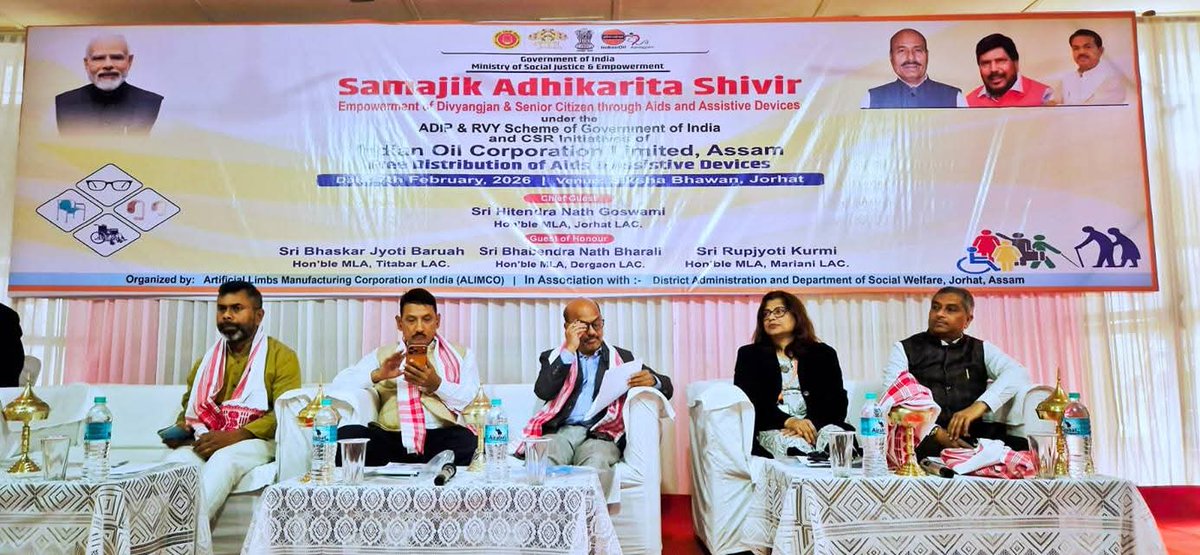 ALIMCOHQ's tweet image. Empowering #Divyangjan &amp;amp; #SeniorCitizens through inclusion and accessibility 
The Inaugural Distribution Camp for Aids &amp;amp; Assistive Devices was successfully organised at Jorhat, Assam on 7 Feb 2026 by ALIMCO under #RVY &amp;amp; #ADIP schemes, with support from #IOCL CSR.
A step towards