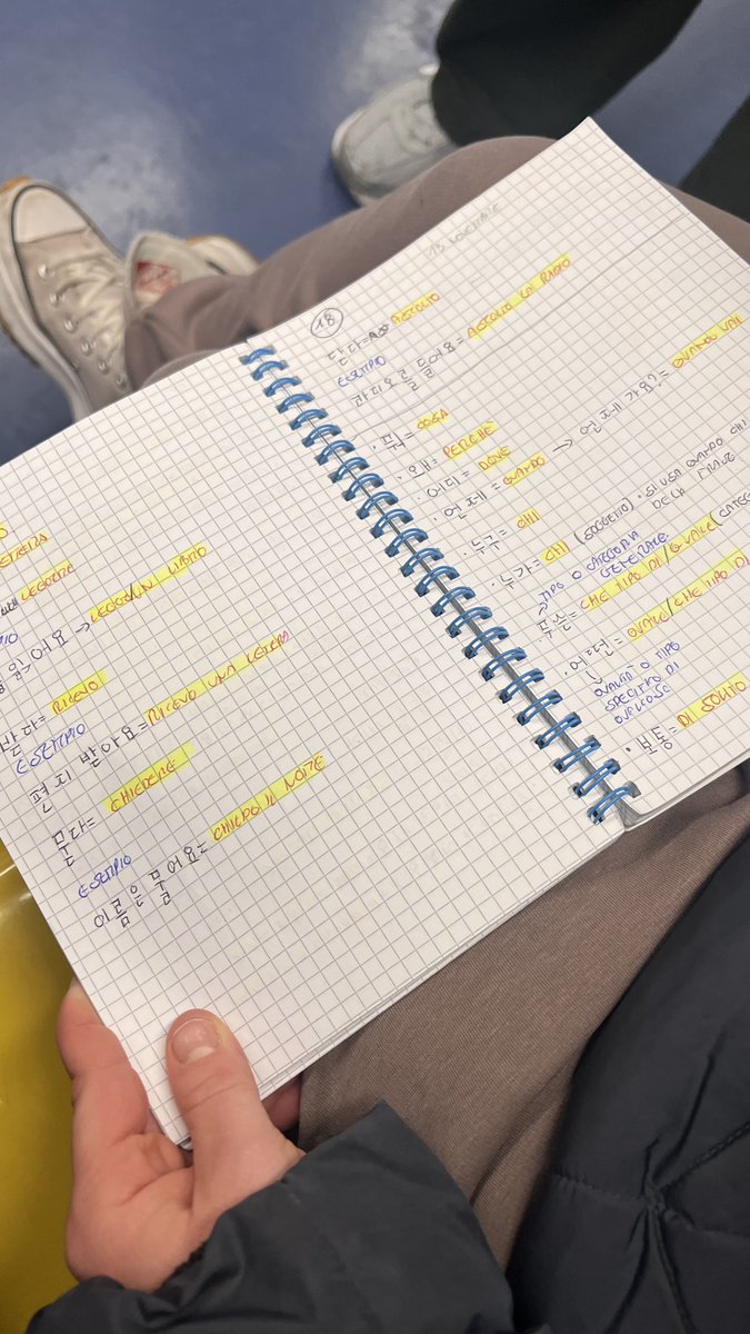 밀라노 지하철에서 한국어 하고있었더니 앞에 앉아있던 아기가 주섬주섬 눈치보며 공책을 꺼내는거
난 그 앞에 서있어서 보게되었는데 한국어 공부 공책인거ㅠㅠ!! 하 너무 귀여워서 옆자리 나서 앉자마자
“미안 내가 너 공책을 보게되었는데 한국어 공부해?”하니까 활짝 신나서 자기 담주에 시험이라