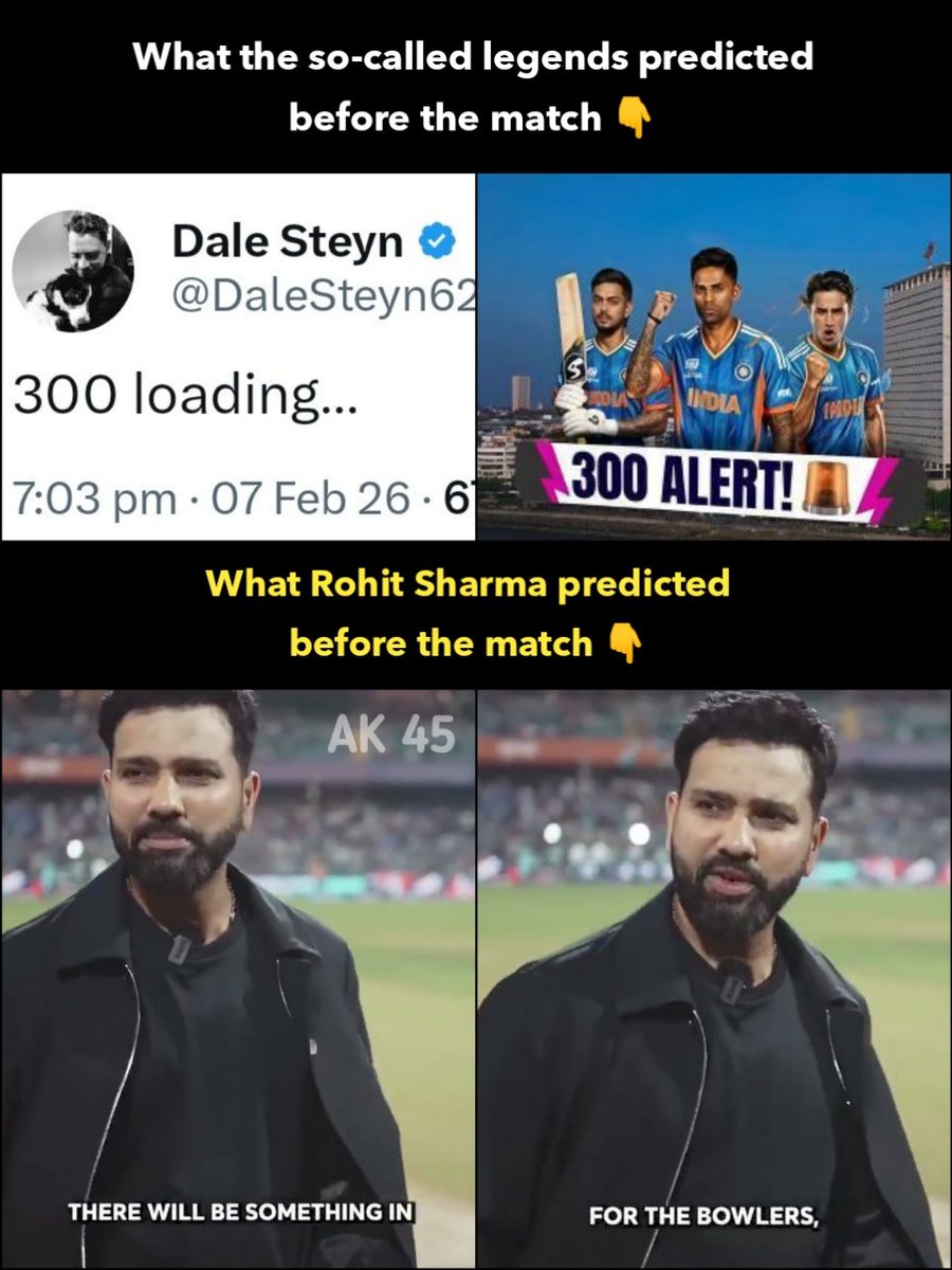 While the whole world was predicting a 300+ score..💀

Only one visionary spoke up ~ "There will be something in it for the bowlers on this Wankhede pitch." 🫡💯

Forever our Captain, leader, legend <a href="/ImRo45/">Rohit Sharma</a>. 💙🐐