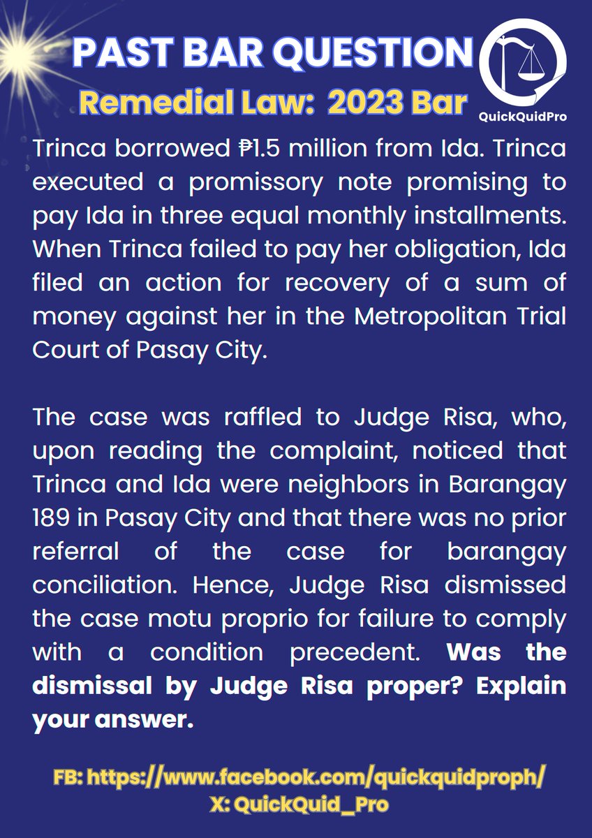 QuickQuid_Pro's tweet image. Remedial Law: Past Bar Questions ⚖️

Suggested answers posted: facebook.com/quickquidproph/ 

#awesambar2026 
#StrivewithHopeandGrit
#SuccessAchievedthroughMerit💛