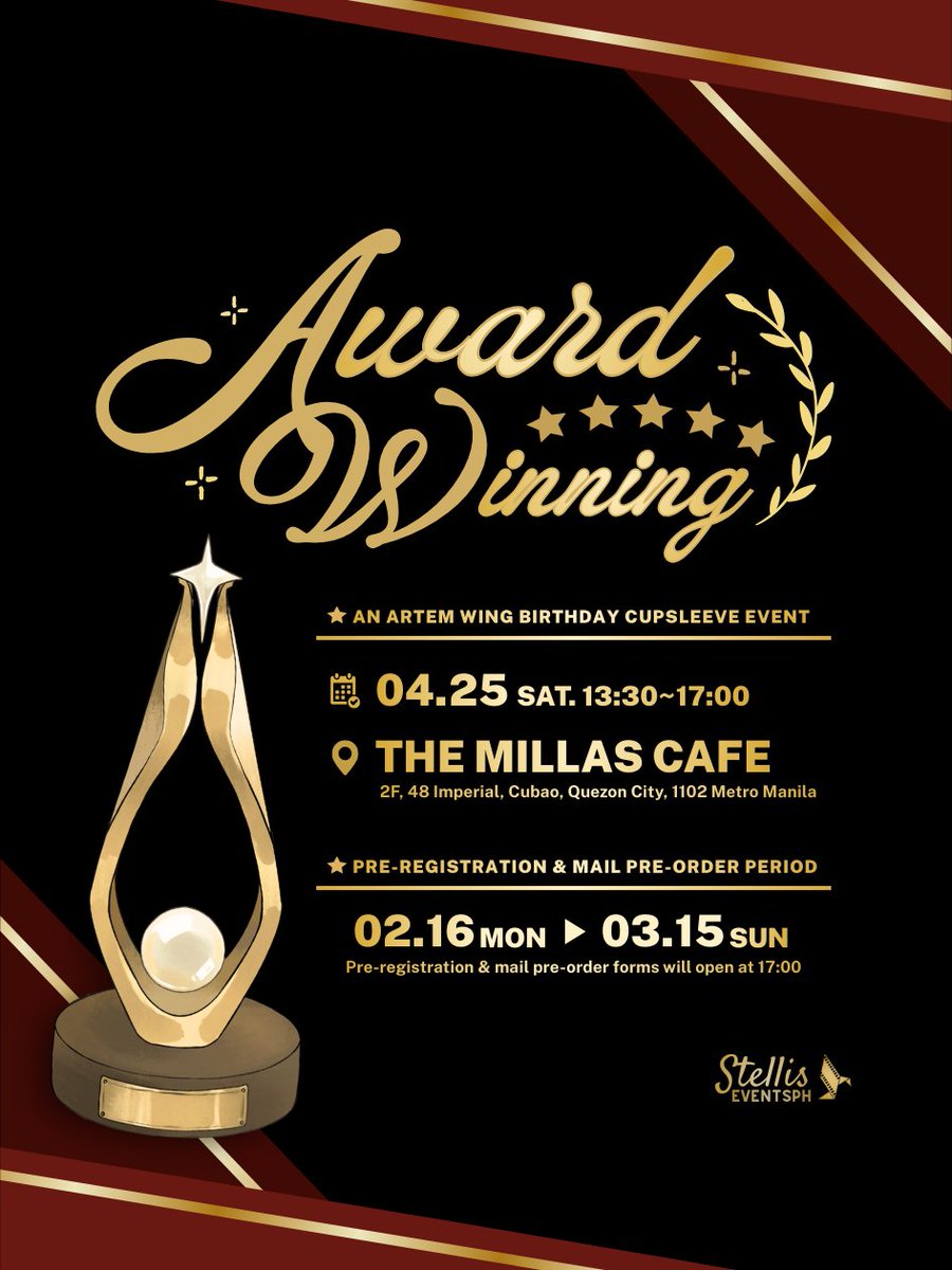 🎥🎟️ Award Winning 🎞️🎬
— ᴀɴ ᴀʀᴛᴇᴍ ᴡɪɴɢ ʙɪʀᴛʜᴅᴀʏ ᴄꜱᴇ  

🕜 13:30 - 17:00
📍 The Millas Cafe, Cubao 

#AwardWinningCSE #AWCSE2026
