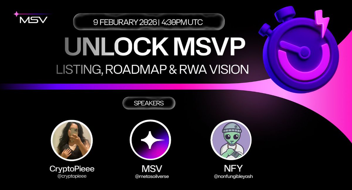 metasoilverse's tweet image. Join us as we talk about the $MSVP listing, roadmap, and our vision!

Meet the team and get a sneak peek at what we’re building.

Date : 9th Feb
Time : 4:30 PM UTC (10 pm IST)
Speakers : @nonfungibleyash , @cryptopieee , @metasoilverse
Tune in : x.com/i/spaces/1kvKp…

Set a…
