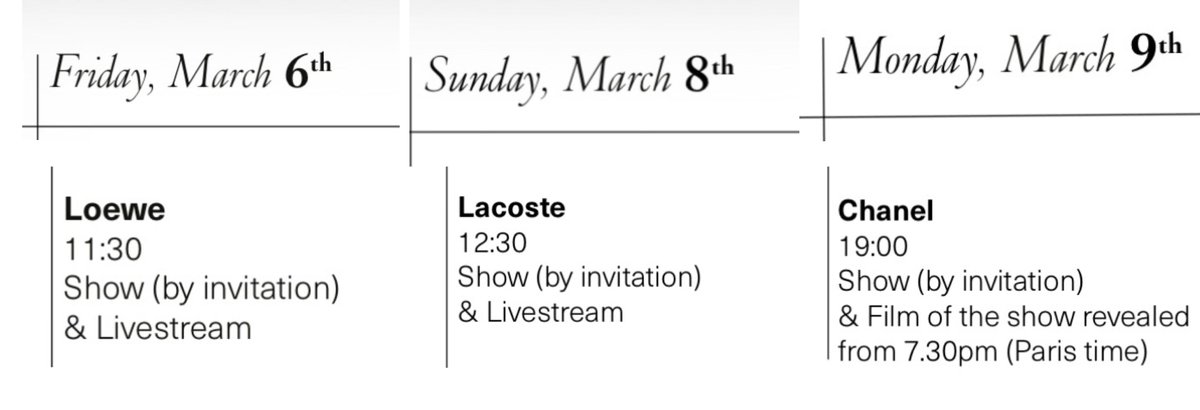 🍉 yibo paris fashion week 3 shows
march 6 - loewe
march 8 - lacoste
march 9 - chanel